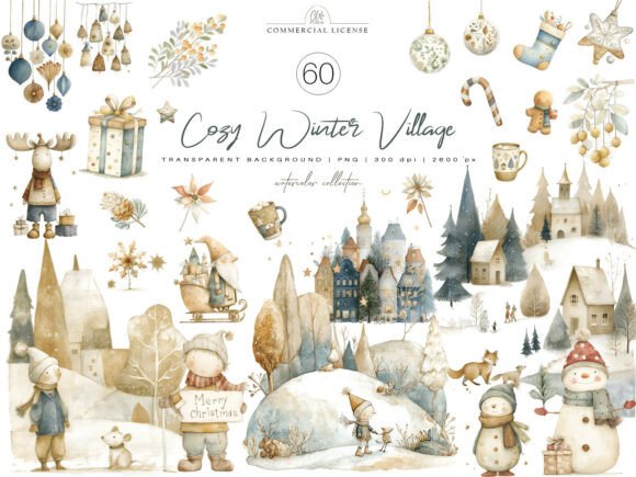 Download 60 PNG Cozy Winter Village Clipart - Winter Collection
