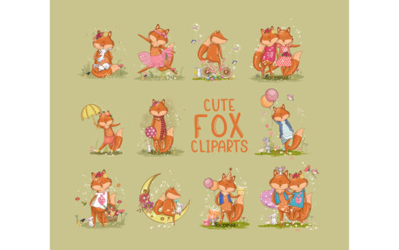 Download Sets of Cute Fox Vector Illustrations - Fox vector Collection