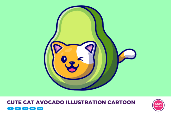 Download Cute Cat Avocado Illustration Cartoon - Avocado illustration Collection
