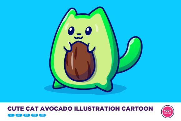 Download Cute Cat Avocado Illustration Cartoon - Avocado illustration Collection